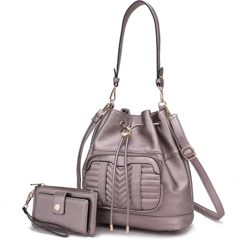 Vista 14 de MKF Collection Bolso bandolera para mujer, bolso de hombro con cordón, bolso de mano de moda con cartera de muñeca