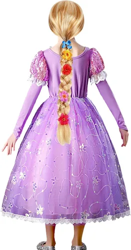 Vista 6 de Tacobear Disfraz de princesa Rapunzel para niñas con accesorios, disfraz de princesa para cumpleaños de niños pequeños