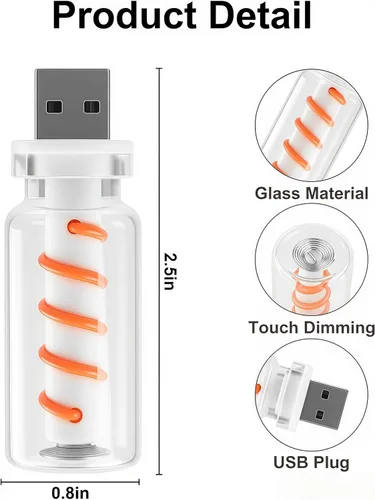 Vista 5 de Luz nocturna USB para automóvil, lámpara de filamento LED retro regulable táctil, mini luz ambiental USB para interior de vehículo, dormitorio