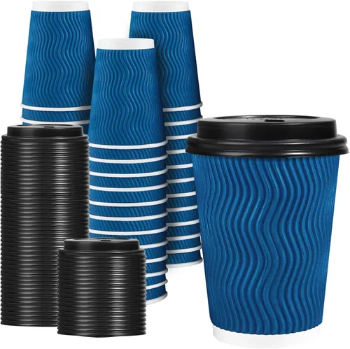 Vista 15 de Lamosi - Tazas de café con tapas, 12 onzas, paquete de 50 tazas desechables Rojo