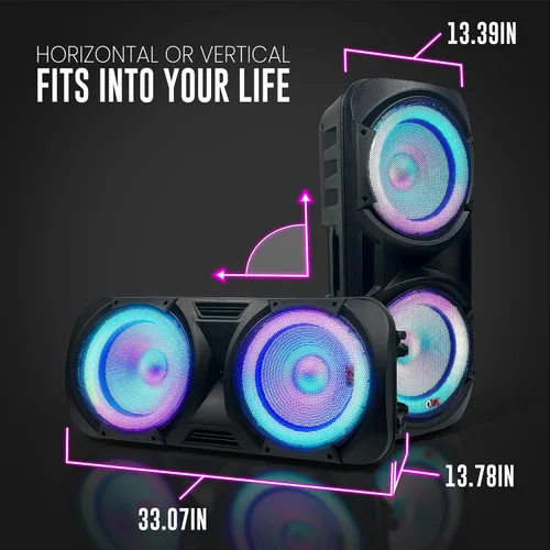 Vista 2 de QFX PBX-2012 Dual 12 "Bluetooth portátil recargable Karaoke PA altavoz fuerte partido con luces LED círculo