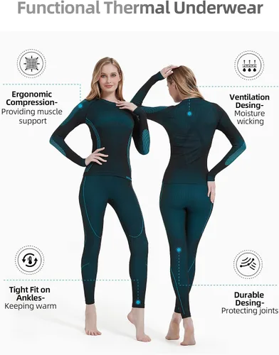 Vista 2 de NOOYME Ropa interior térmica para mujer, capa base, clima frío, pantalones largos para mujer