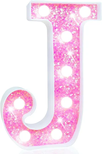 Vista 10 de Pooqla Luces de números de marquesina, números de luz rosa para niñas de 10.º cumpleaños, funciona con pilas, luz nocturna de número con purpurina
