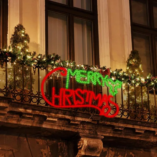 Vista 6 de LAMPHOME 630 LED grandes de 49 x 26 pulgadas, con motivo de neón de Feliz Navidad, superbrillante, verde y rojo, decoración de Navidad al aire libre