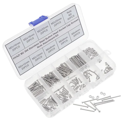 Vista 6 de Metric M2 304 - Kit surtido de tornillos y tuercas de cabeza de botón de acero inoxidable 9 Sizes, 4-25mm Length, Fully Threaded, Metric ISO7380