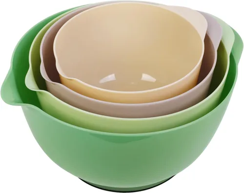 Vista 15 de BoxedHome Juego de cuencos de plástico anidables con boquilla de vertido, apto para microondas y lavavajillas, base antideslizante sin BPA, juego
