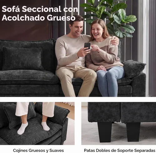 Vista 8 de URRED Sofá modular de gran tamaño, negro: 87 pulgadas en forma de L