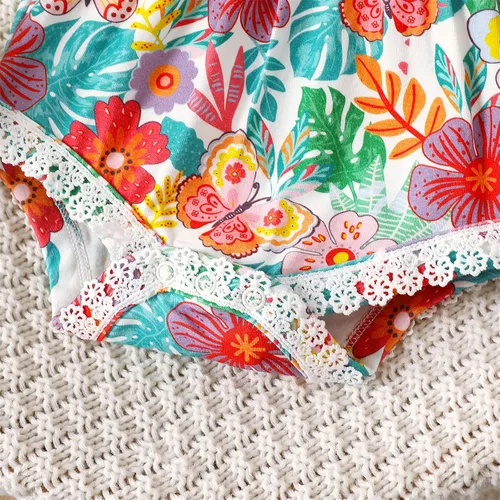 Vista 5 de PATPAT Mameluco floral sin mangas con borlas y pompón para bebé, conjunto con diadema de 0 a 18 meses
