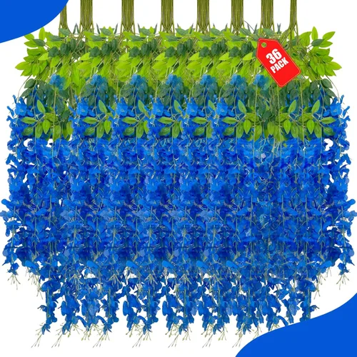 Vista 59 de Paquete de 12 flores colgantes de glicina rosa, flores colgantes falsas de 3.44 pies, guirnalda de glicina artificial para decoración de boda, telón