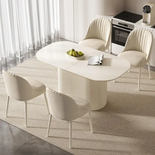 Vista 6 de Juego de mesa de comedor ovalada de 62.99 pulgadas para 4, juego de mesa de cocina de 5 piezas, mesas de comedor modernas con 4 sillas para cocina