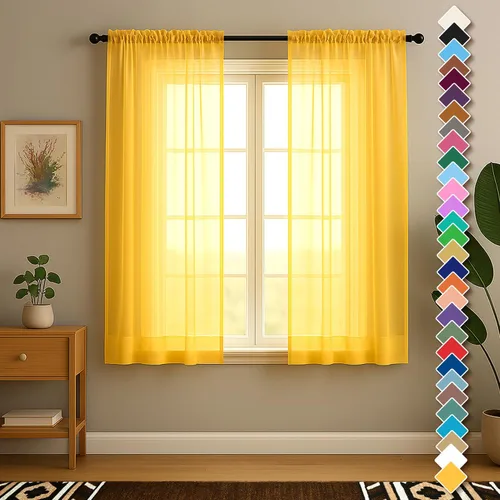 Vista 16 de YHSF Cortinas traslúcidas – Juego de 2 paneles para decoración del hogar – Elegantes cortinas de gasa sólida con bolsillo para barra