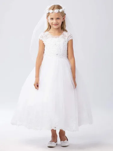 Vista 6 de Corona de flores para niña, diseño de corazón, con cristales de imitación de perlas blancas