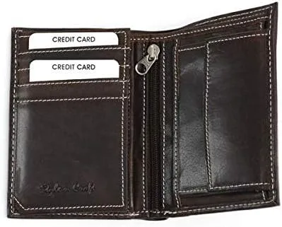 Vista 3 de Style N Craft Billetera delgada de cuero bi-folder, cartera de cuero de grano completo para hombres y mujeres, cartera con múltiples tarjeteros
