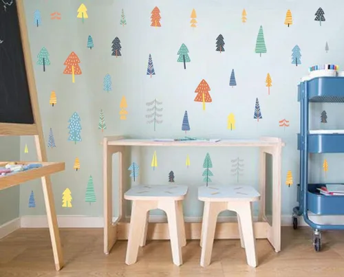 Vista 4 de IARTTOP Calcomanía de pared de árboles de bosque coloridos, calcomanía de pared de árboles de bosque para decoración de ventanas, calcomanías