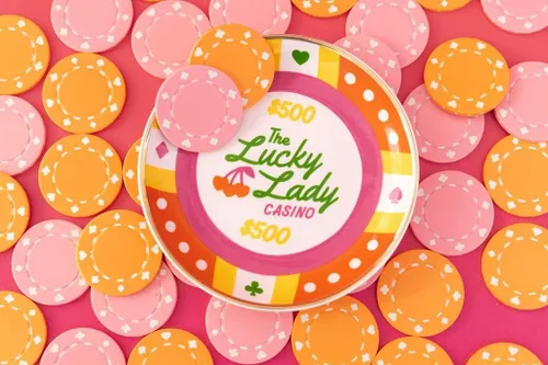 Vista 4 de ban.do Bandeja de cerámica para joyas, pequeña bandeja decorativa para llaves o decoración, bonita bandeja de casino para casino, Lucky Lady