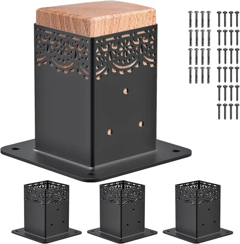 Vista 13 de Insaga Base de poste de 4 x 4, tamaño interior de 3.6 x 3.6 pulgadas, base de anclaje de poste de madera resistente para kit de valla de pérgola