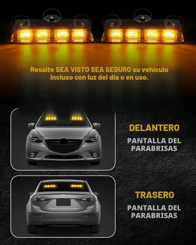 Vista 3 de HLauto 2002L Luces estroboscópicas de emergencia para salpicadero: luces de seguridad ámbar, luces de advertencia intermitentes para parabrisas