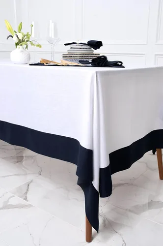 Vista 14 de Solino Home Mantel 100% lino, 60 x 120 in, borde negro y natural