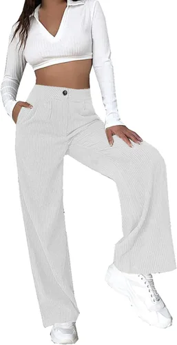 Vista 2 de DOLKFU Women's High Waisted Button Up Loose Pants Straight Wide Leg Trousers Casual Fashion Pants with Pockets