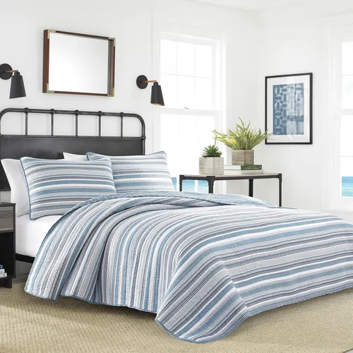 Vista 13 de Nautica - Juego de edredón Twin, ropa de cama de algodón suave y transpirable con sensación de peso medio, juego de cama reversible de 2 piezas