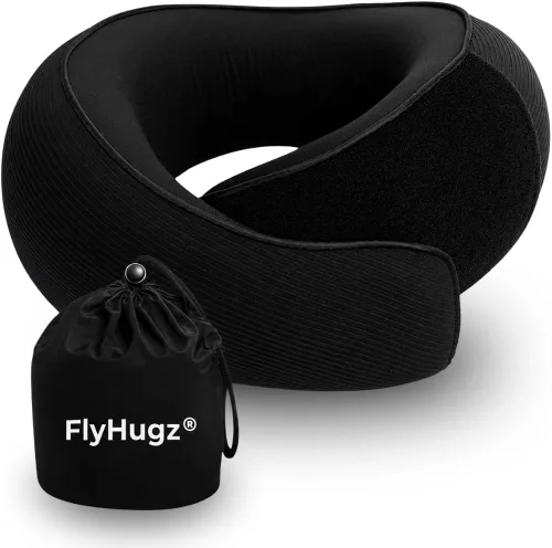 Vista 8 de FlyHugz® Almohada de viaje para el cuello Almohada cervical de espuma viscoelástica para mayor comodidad en el avión Diseño compacto
