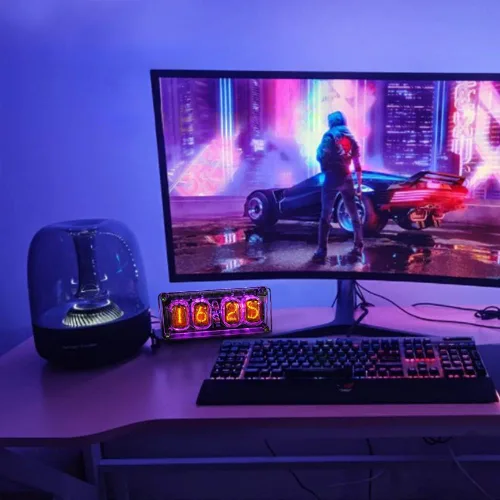 Vista 3 de Reloj de Tubo Luminoso - Reloj de Tubo Nixie Retro con Pantalla Digital, Luz RGB, Perfecto para Decoración de Escritorio y Habitación, Regalo