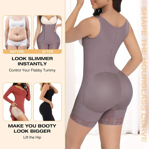 Vista 2 de FeelinGirl Shapewear for Women Slimmer Body Shaper Tummy Tuck Faja with Zipper Butt Lifter Open Crotch Shorts