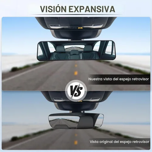 Vista 7 de Espejo retrovisor antirreflejo, universal de 11,3 pulgadas (287 mm), espejo retrovisor panorámico gran angular convexo, clip en el original