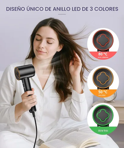 Vista 3 de Secador de pelo íonico negativo con motor eléctrico de alta velocidad sin escobillas de 150,000 RPM para secado rápido, silencioso y con control
