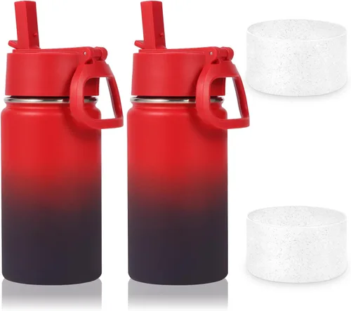 Vista 8 de Volhoply Botella de agua de acero inoxidable aislada de 14 onzas con tapa de pajita y funda de silicona, sin BPA, fácil de usar para niños y niñas