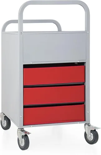 Vista 6 de Carrito de Utillity de exhibición y almacenamiento rodante, camión de medios de metal con ruedas, contenedores de tela de 3 estantes, suministros