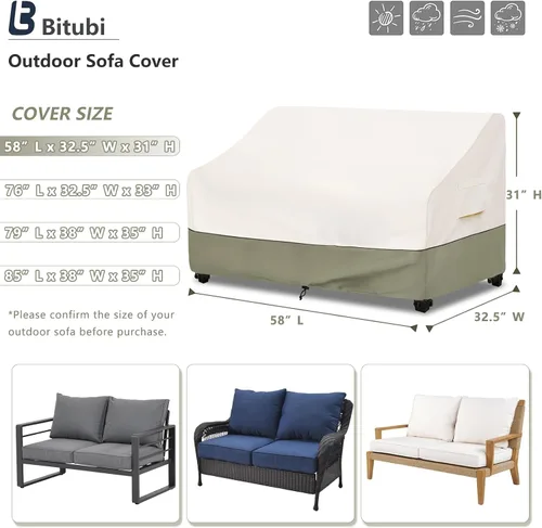 Vista 2 de Bitubi Funda impermeable para sofá de patio, funda resistente de 2 plazas para sofá al aire libre, tamaño de hasta 58 pulgadas de ancho x 32.5