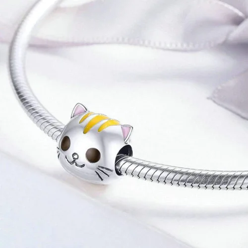 Vista 4 de Abalorio de gato de plata de ley 925 con diseño de animales para pulsera Pandora