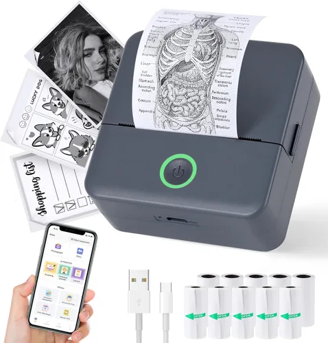 Vista 10 de cudinham Mini impresora Print Pods, fabricador de pegatinas térmico sin tinta con 10 rollos de papel de impresión, Printpod de bolsillo para Negro