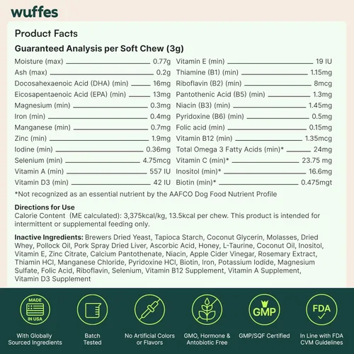 Vista 9 de Wuffes Suplemento multivitamínico para perros 23 en 1 para cadera y articulaciones, piel, pelaje y apoyo del sistema inmunológico con Omega 3