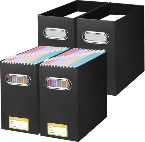 Vista 58 de BALEINE Caja organizadora de archivos, organizador de carpetas de archivos de cartón con asa para tamaño carta, caja de archivos plegable portátil