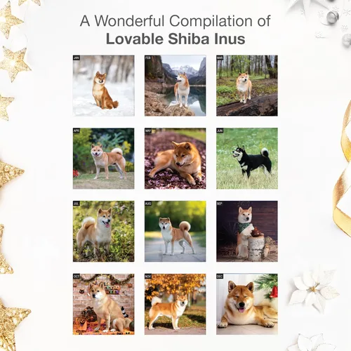 Vista 3 de RED EMBER Shiba Inus - Calendario de pared 2026 de 12 meses 12 x 24 pulgadas abierto Papel grueso y resistente Regalo de vacaciones Lindo