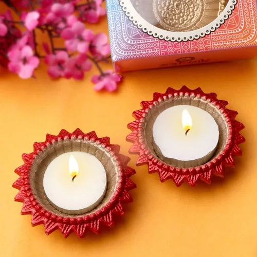 Vista 9 de SATVIK 2 piezas Multicolor Surya Metal Diya Floral Lotus Flower Shape Tea Light Holder Lámpara de aceite Navidad Interior Hogar Mandir Pujan Pooja