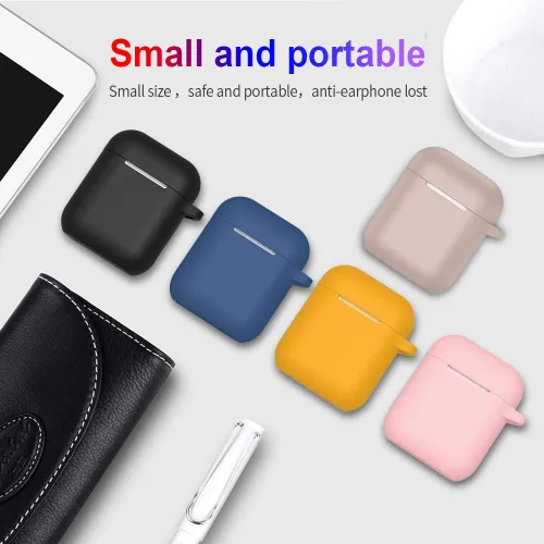Vista 6 de Funda para AirPods de silicona, de protección completa, compatible con Apple AirPods 1 y 2, funda de carga inalámbrica y con cable