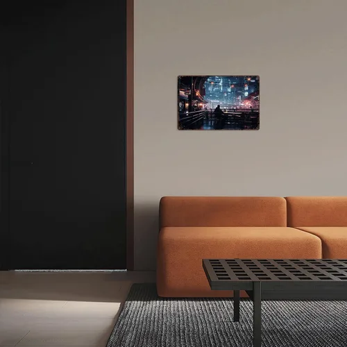 Vista 7 de Cyber Futuristic Nightlife - Letrero de metal con diseño de paisaje de ciudad, retro, para hombre, cueva, bar, garaje, habitación, calle, decoración