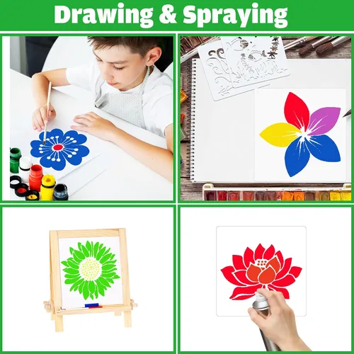 Vista 3 de Sotpot 16 plantillas de flores para dibujar flores grandes, plantillas de pintura, plantillas de bricolaje para pared de madera, decoración del hogar