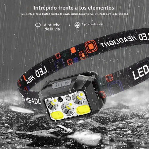 Vista 6 de Faro LED recargable, 400 lúmenes con luz roja y blanca, 8 modos, carga USB-C, IPX4 impermeable, para correr, senderismo, pesca y campamento