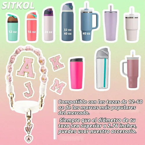 Vista 2 de Lindo juego de dijes de letras compatible con botella de agua Owala de 24 oz, 32 oz, 40 oz, Owala Kids, vaso térmico de café Owala, Owala FreeSip