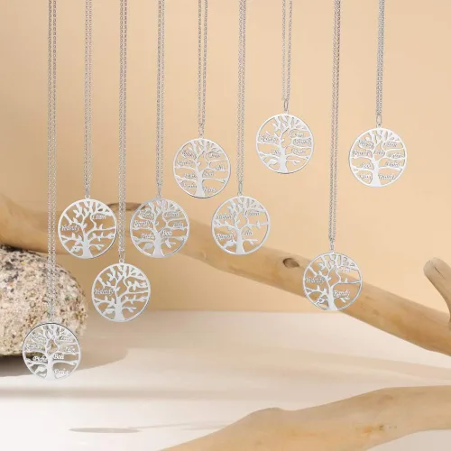 Vista 4 de Collar Kaululu con nombre personalizado para la familia, con 1-9 nombres grabado, colgante de árbol de vida, collar para mujer, hombre y familia