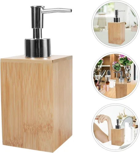 Vista 7 de Cabilock Botella de mano de bambú Bomba recargable Dispensador de jabón Botellas de champú Accesorio de baño