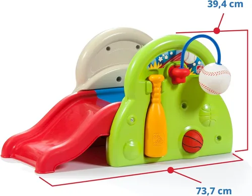 Vista 4 de Step2 Centro de actividades Sports-Tastic, juego deportivo para niños pequeños, tobogán para interiores y exteriores, gimnasio de juegos incluye