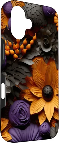 Vista 3 de iPhone 16 Halloween Flores Otoño Calabazas Caso