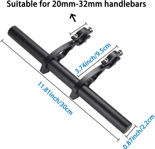 Vista 2 de Extensión extensor de manillar doble para bicicleta, aleación de aluminio de 11.8 pulgadas/11.8 in, accesorios de soporte de bicicleta súper largo