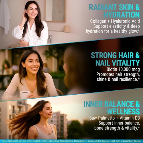 Vista 5 de Biotina líquida para el crecimiento del cabello mujeres y hombres 10000mcg Suplementos de biotina y colágeno con palma enana americana y ácido