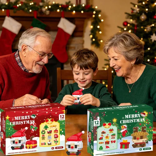 Vista 7 de Calendario de Adviento de Navidad 2026, juegos de construcción compatibles con Lego Navidad, 12 paquetes de modelos de Navidad, kit de microbloques